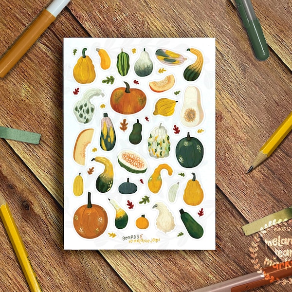 Gourds Sticker Sheet, Autumnal Gourds Stickers - Great for Bullet Journaling, Planners - Vinyl