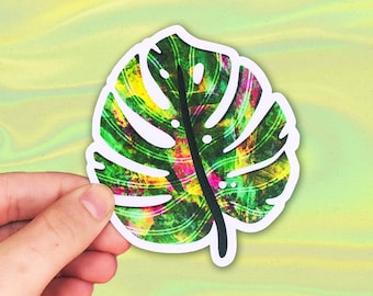 Monstera Sticker, Tropical Leaf Sticker, Colorful Monstera Plant Sticker | Vinyl Sticker