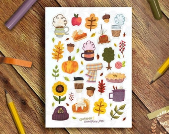 Fall Aesthetic Sticker Sheet - Great for Bullet Journaling, Planners, Fun! Scrapbooking Sticker Sheet, Vinyl