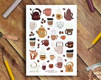 Autumn Mugs Sticker Sheet, Hygge Sticker Sheet - Great for Bullet Journaling, Planners - Vinyl