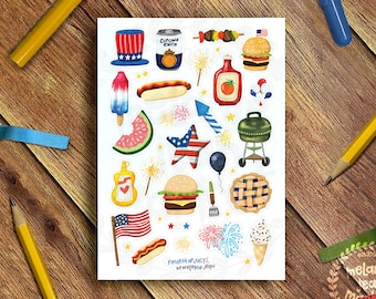 Barbecue Sticker Sheet | Bullet Journal Sticker Sheet, Cute Sticker Sheet, Fourth of July Stickers, Vinyl