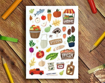 Farmers Market Sticker Sheet, Autumnal Gourds Stickers - Great for Bullet Journaling, Planners - Vinyl