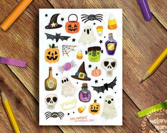 Halloween Generic Sticker Sheet - Great for Bullet Journaling, Planners, Fun! Scrapbooking Sticker Sheet, Vinyl