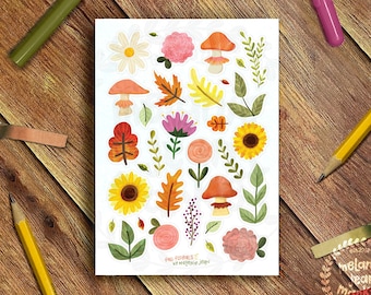 Autumn Florals Sticker Sheet - Great for Bullet Journaling, Planners, Fun! Scrapbooking Sticker Sheet, Vinyl