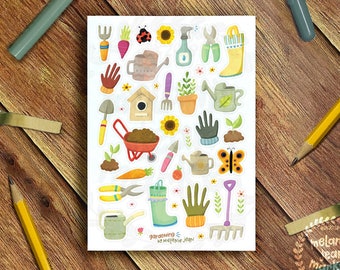 Gardening Sticker Sheet | Bullet Journal Sticker Sheet, Cute Sticker Sheet, Plant Lover Stickers, Vinyl