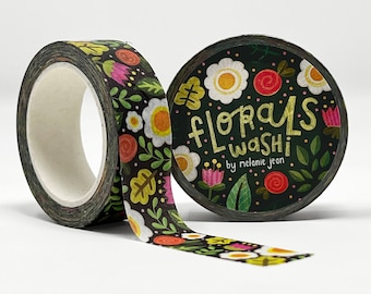Floral Illustrated Washi Tape | Floral Paper Tape, Doodled Washi Tape, Fun Washi Tape