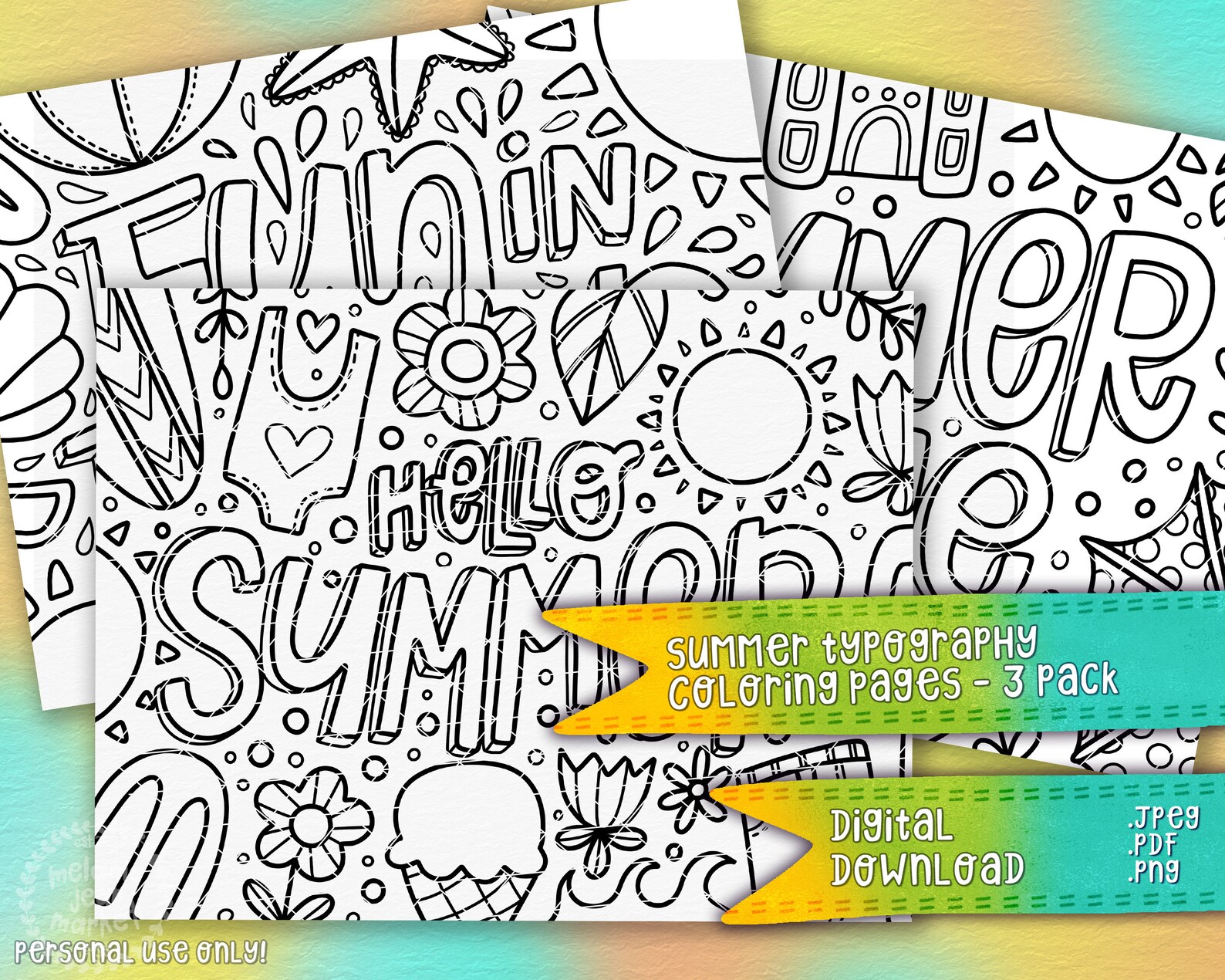 Summer Typography Coloring Pages 3 Pack Seasonal Coloring | Etsy