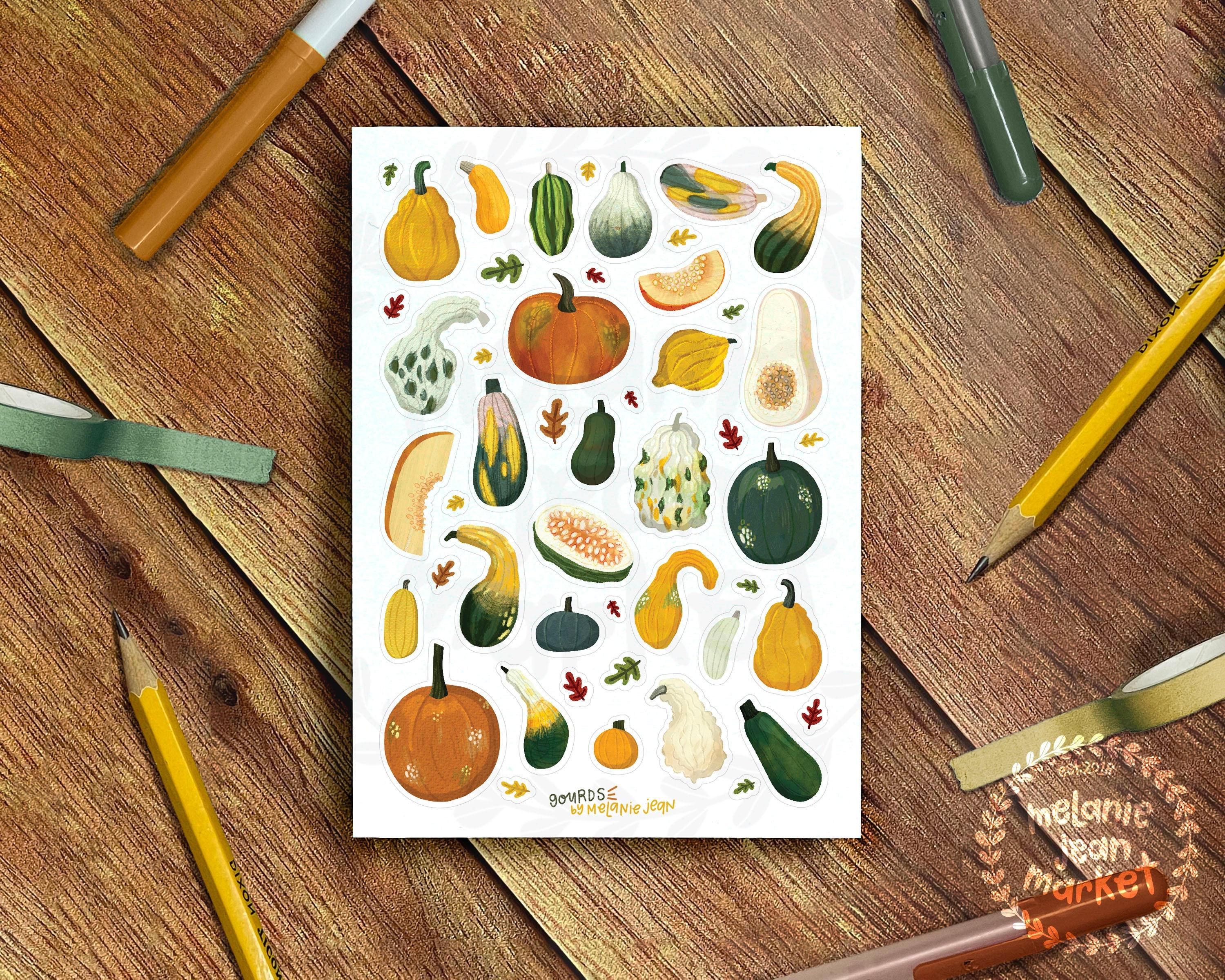 Gourds Sticker Sheet, Autumnal Gourds Stickers - Great for Bullet ...
