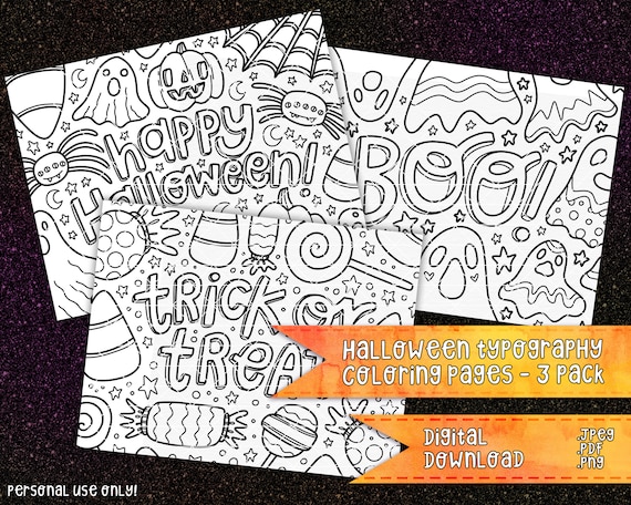 Halloween Typography Coloring Pages 3 Pack  October Patterns