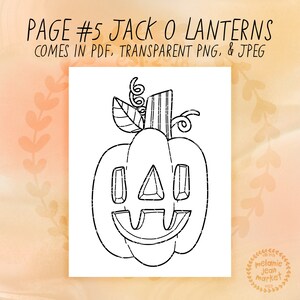 Puede incluir: Un dibujo en blanco y negro de una calabaza de Halloween con una cara sonriente. La calabaza tiene un tallo con una hoja y un remolino. Los ojos y la boca est&aacute;n hechos de formas geom&eacute;tricas.
