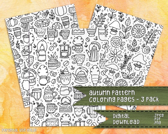 Autumn Patterns Coloring Pages 3 Pack  Fall Patterns Seasonal