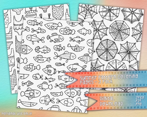 Summer Pattern Coloring Pages 3 Pack  Seasonal Coloring Pages