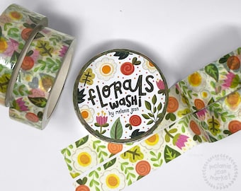 Floral Illustrated Washi Tape | Floral Paper Tape, Doodled Washi Tape, Fun Washi Tape