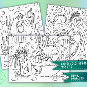 Mermaid Coloring Pages 3 Pack | Cute Mermaid Themed Coloring Pages| Adults or Kids | Digital Download File PNG JPEG PDF