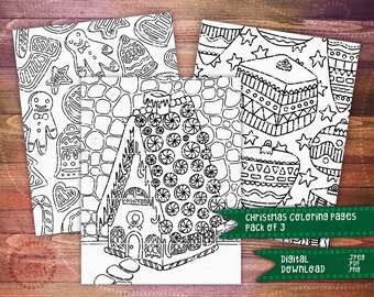Christmas Coloring Pages 3 Pack | Decorative Holiday Coloring Pages | Digital Download File PNG JPEG PDF