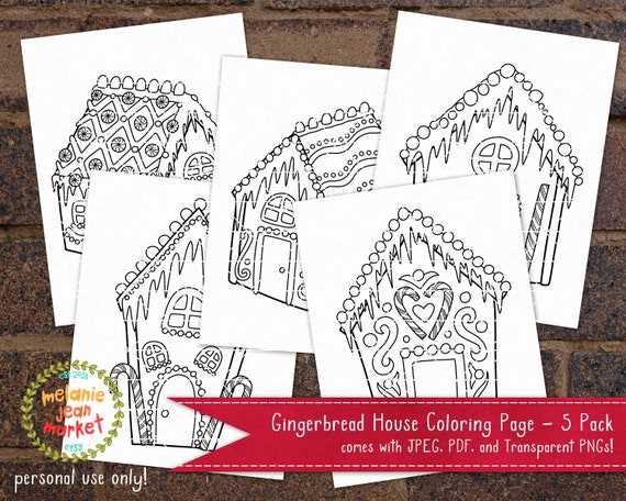 Gingerbread House Coloring Pages 5 Pack  Typography Holiday