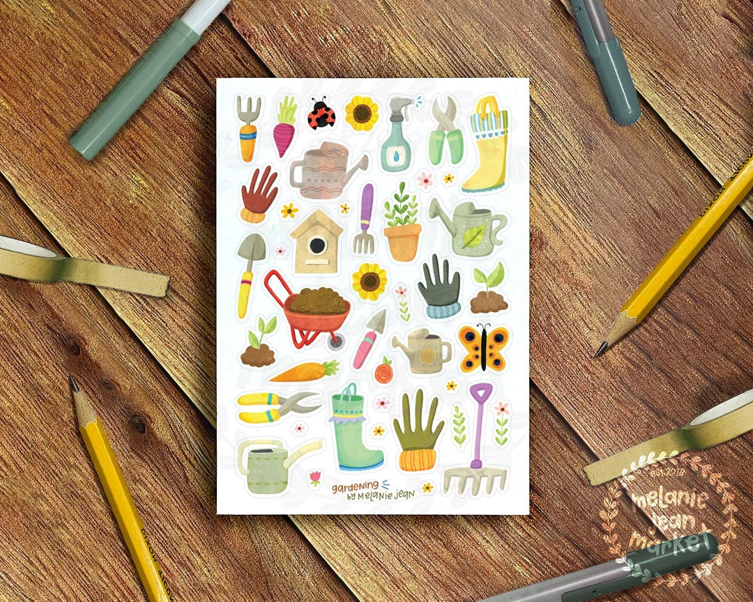 Gardening Sticker Sheet | Bullet Journal Sticker Sheet, Cute Sticker Sheet, Plant Lover Stickers ...