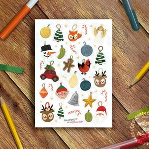 Christmas Ornaments Sticker Sheet, Christmas Sticker Sheet - Great for Bullet Journaling, Planners - Vinyl