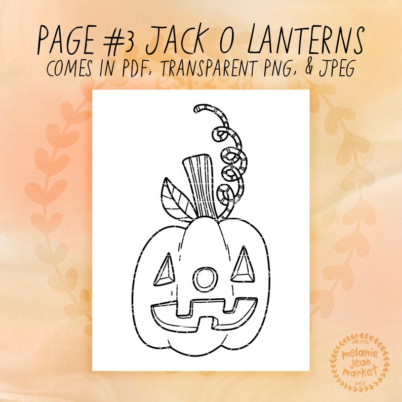 Puede incluir: Un dibujo en blanco y negro de una calabaza de Halloween con un tallo y una hoja. La calabaza tiene una nariz triangular, dos ojos triangulares y una amplia sonrisa con dientes.