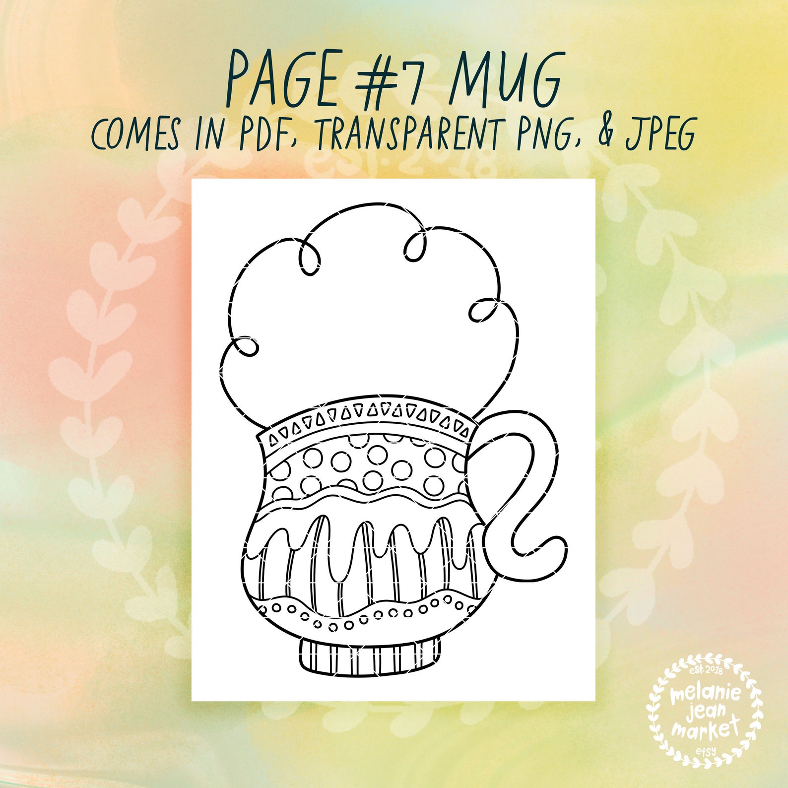 Coffee Mug Cute Coloring Pages 9 Pack Coffee Mugs Coloring Etsy