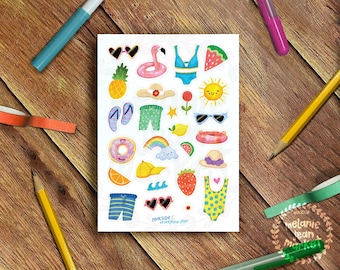 Poolside Sticker Sheet | Bullet Journal Sticker Sheet, Cute Sticker Sheet, Summer Stickers, Vinyl