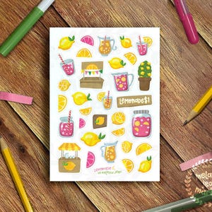 Lemonade Stand Summery Sticker Sheet - Great for Bullet Journaling, Journal Sticker Sheet, Craft Sticker Sheet, Vinyl