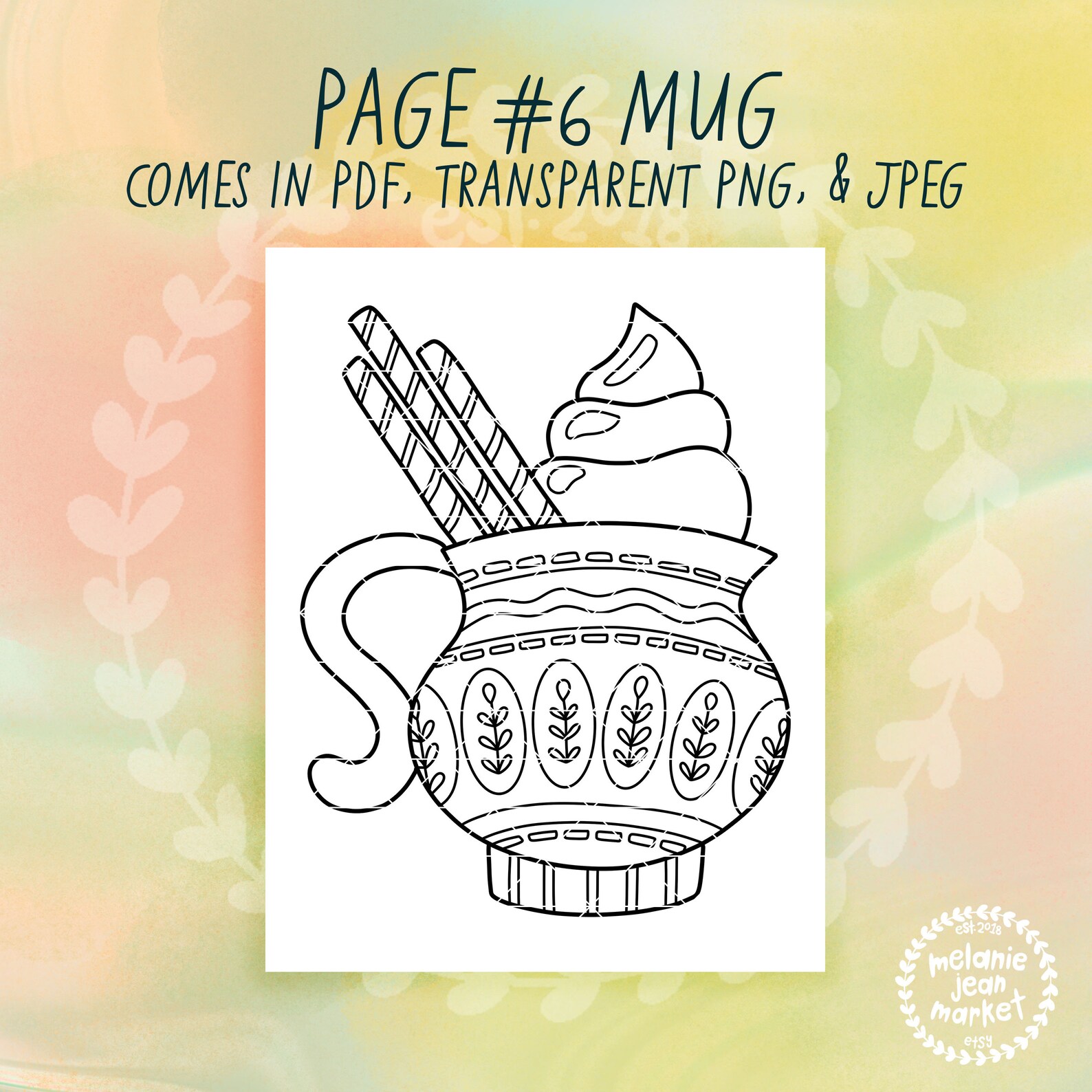 Coffee Mug Cute Coloring Pages 9 Pack Coffee Mugs Coloring Etsy