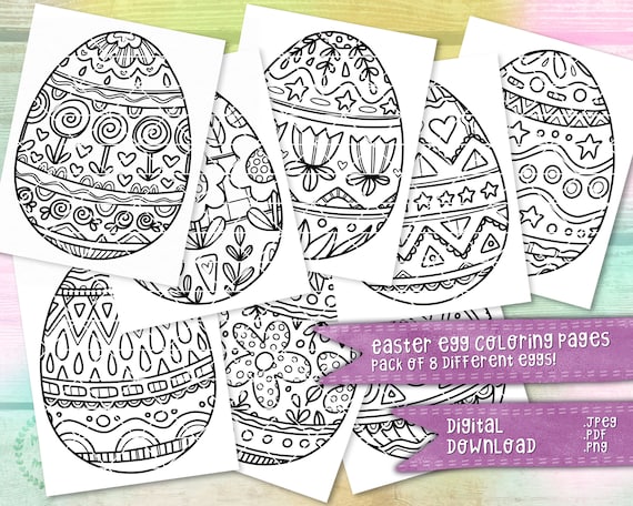 Easter Egg Coloring Pages 8 Pack April Spring Coloring