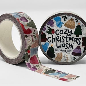 Cozy Christmas Washi Illustrated Washi Tape | Floral Paper Tape, Doodled Washi Tape, Fun Washi Tape