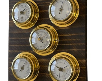 Estación meteorológica - Reloj de mareas Barómetro Higrómetro Termómetro Reloj - Madera y latón