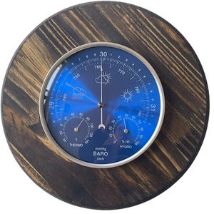 Weather Station Solid Wood and Brass Barometer Hygrometer Thermometer