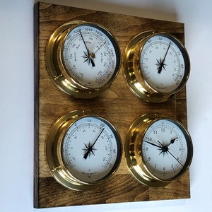 Weather Station - Barometer Clock/ Tide Clock Hygrometer Thermometer - Solid Wood and Brass