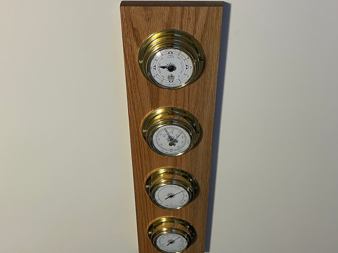 Weather Station Tide Clock Barometer Hygrometer Thermometer Solid Oak