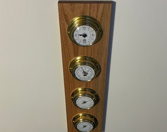 Weather Station - Tide Clock Barometer Hygrometer Thermometer Solid Oak