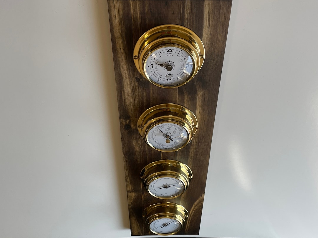 Weather Station Tide Clock Barometer Hygrometer Thermometer Solid Wood