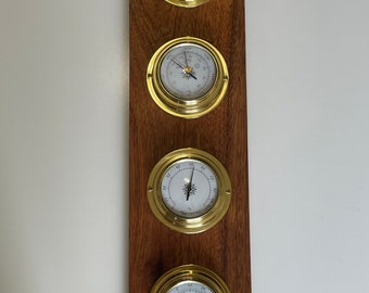 Weather Station - Clock Barometer Hygrometer Thermometer - Solid Mahogany and Brass