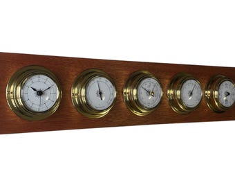 Estación meteorológica - Reloj de mareas Barómetro Higrómetro Termómetro Reloj - Caoba maciza y latón