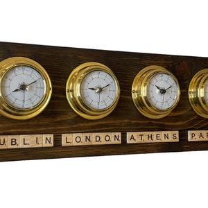 World Clock - Rustic Wood and Brass