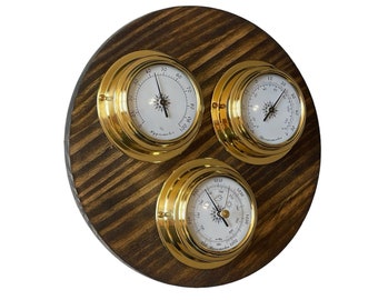 Weather Station - Barometer Hygrometer Thermometer - Solid Wood and Brass