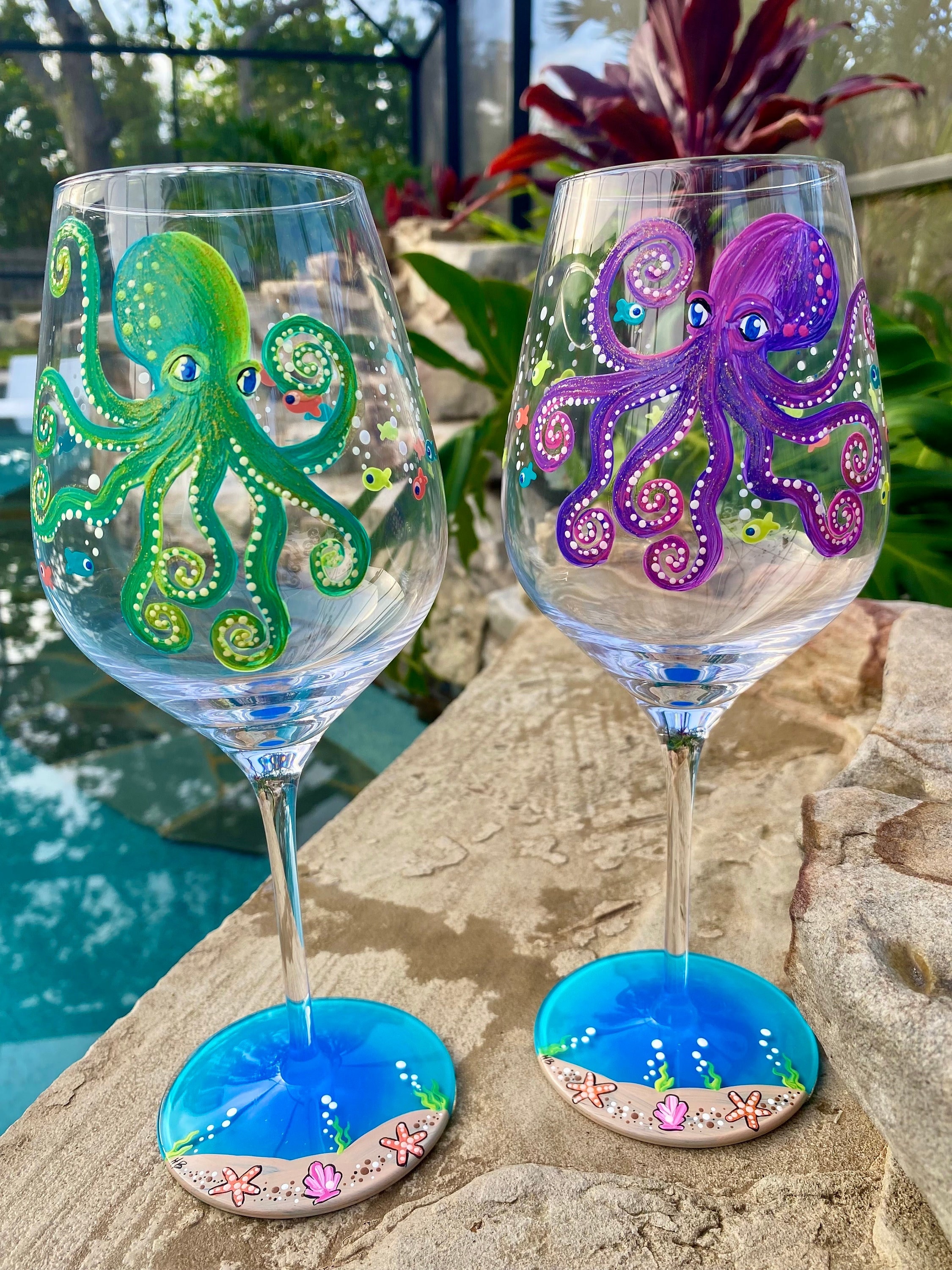 Hand Painted Octopus Wine Glass - Etsy