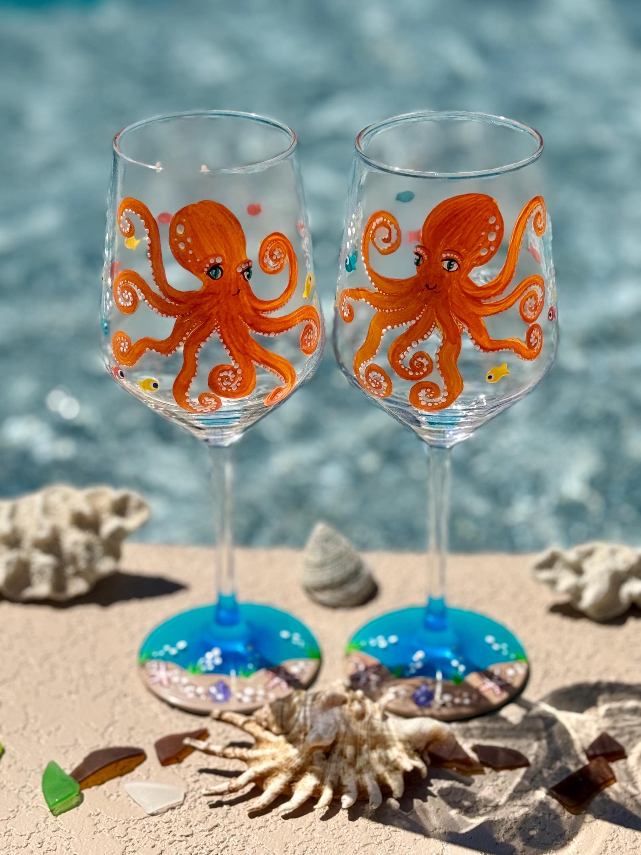 Hand Painted Octopus Wine Glass - Etsy