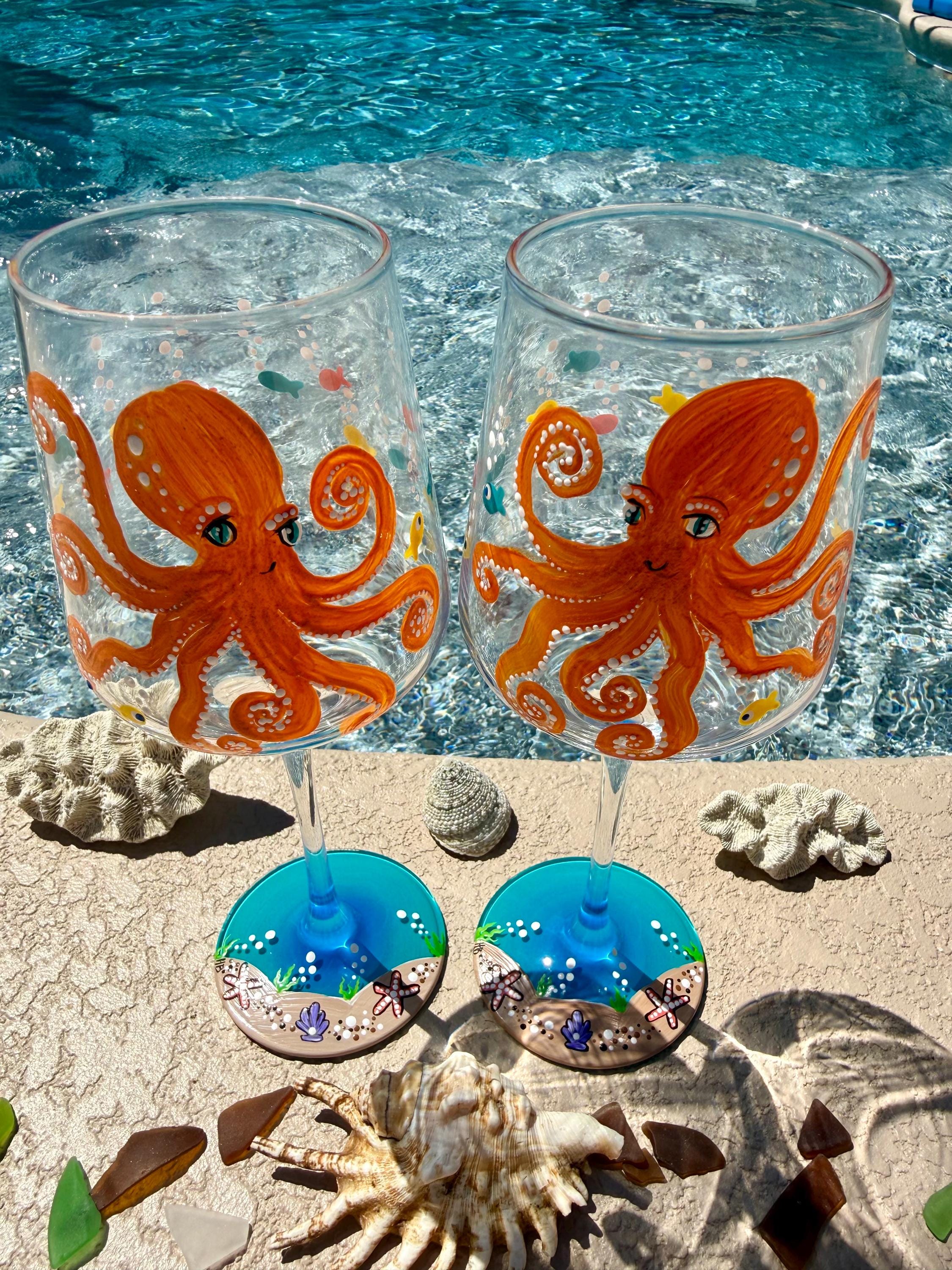 Hand Painted Octopus Wine Glass - Etsy