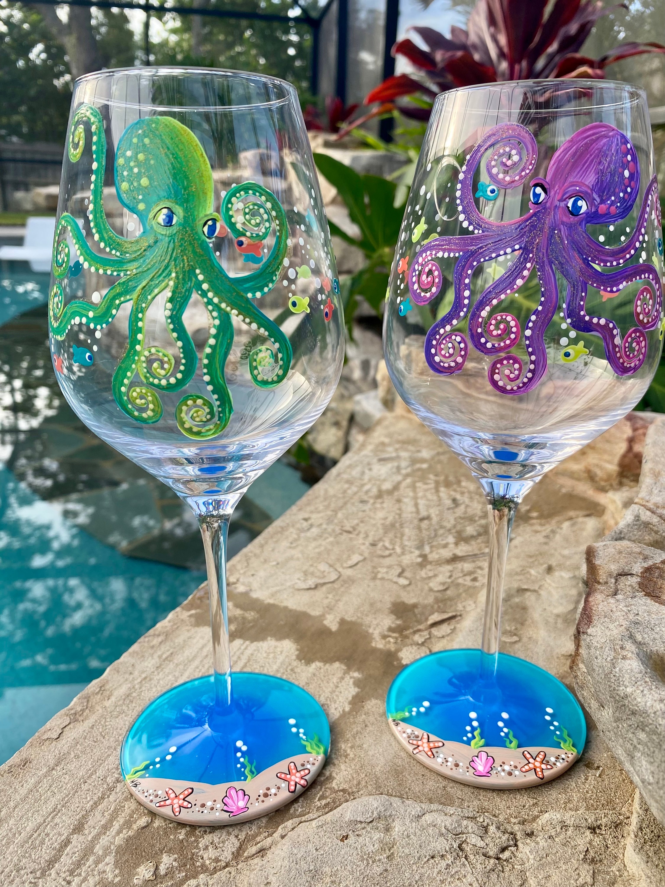 Hand Painted Octopus Wine Glass - Etsy