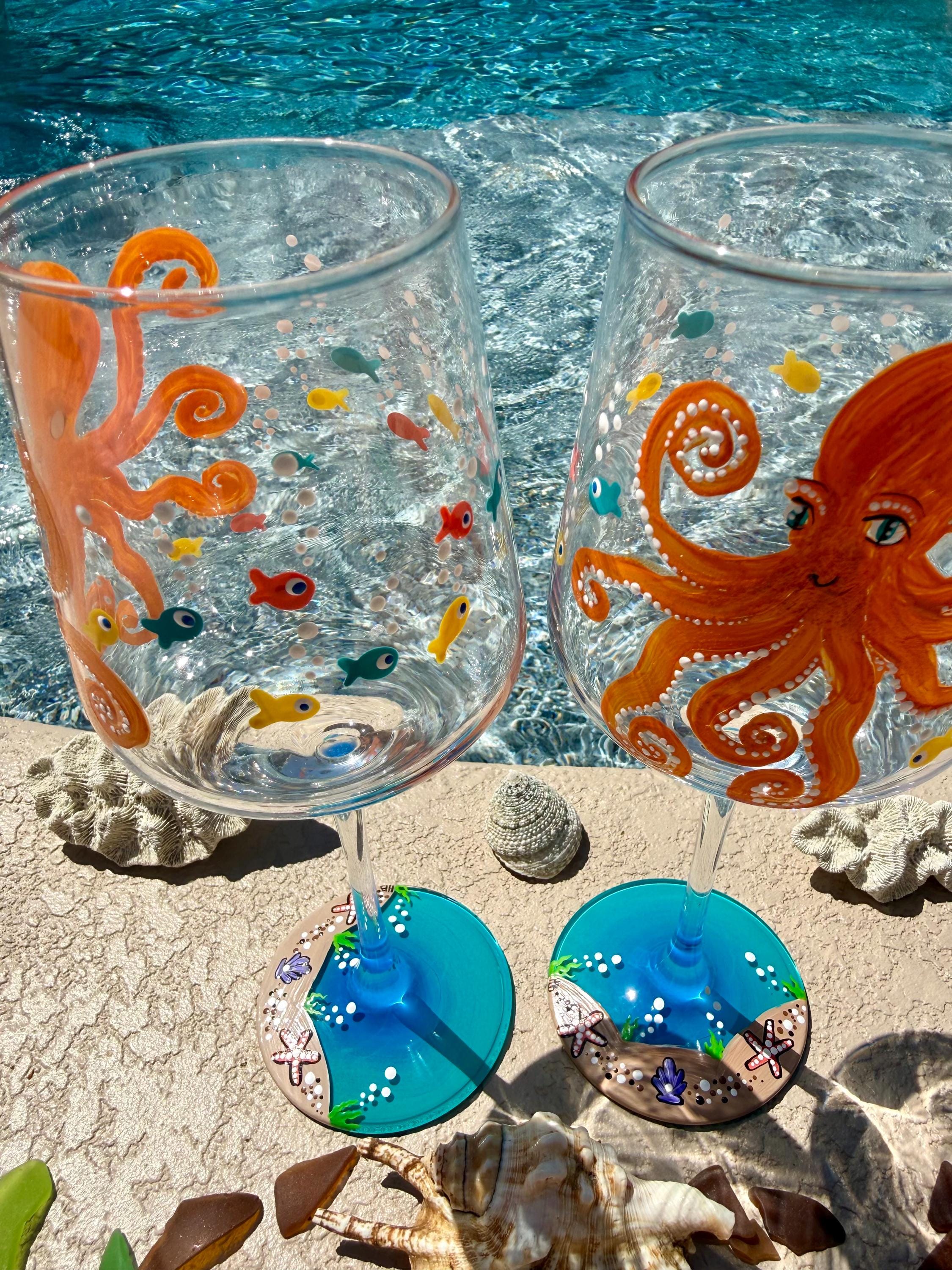 Hand Painted Octopus Wine Glass - Etsy