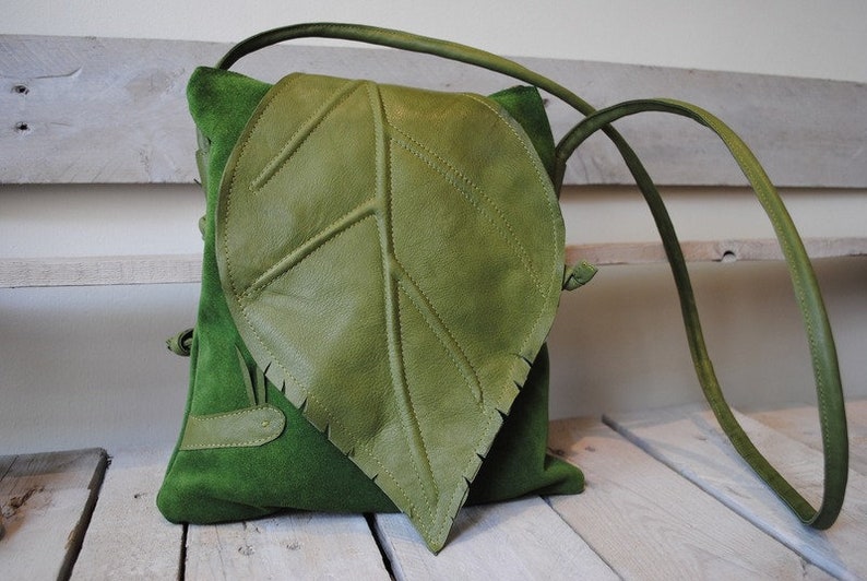 Leather Leaf handbag, Forest collection image 1