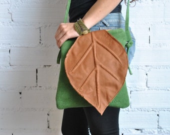 Leaf medium handbag, Forest collection green