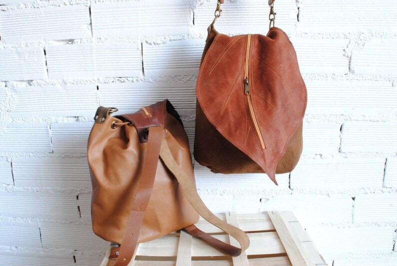 leather bag , leather backpack , Forest ,De Cuir image 1