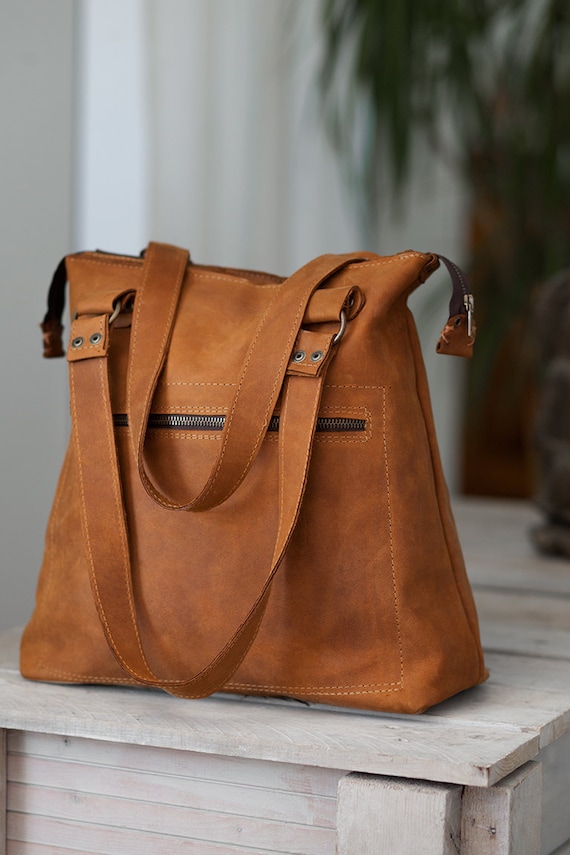 Bolso de piel bolso tote leather bag Natura | Etsy México