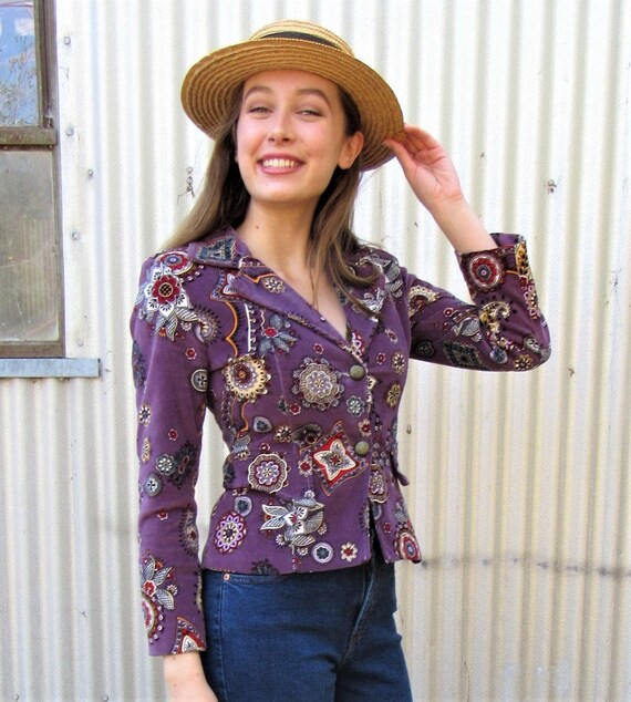 70s Paisley Velvet Small Blazer Italy, Retro Class