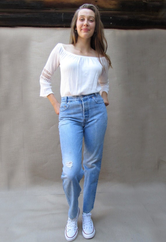 70s, 80s Levis 701 Student 28 High Waist Button Fl